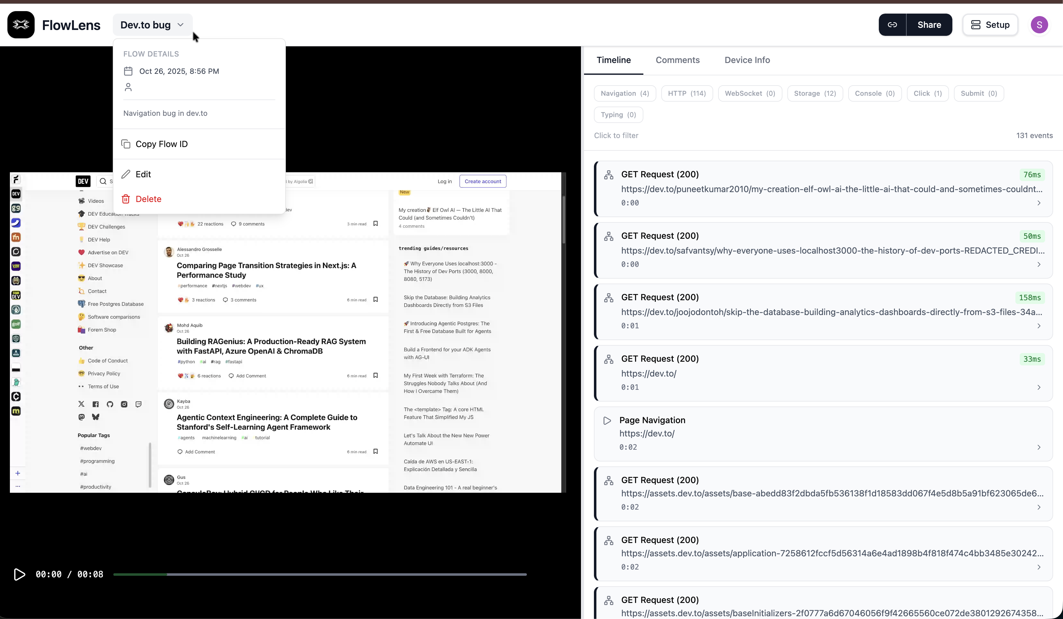 Edit flow from flow page